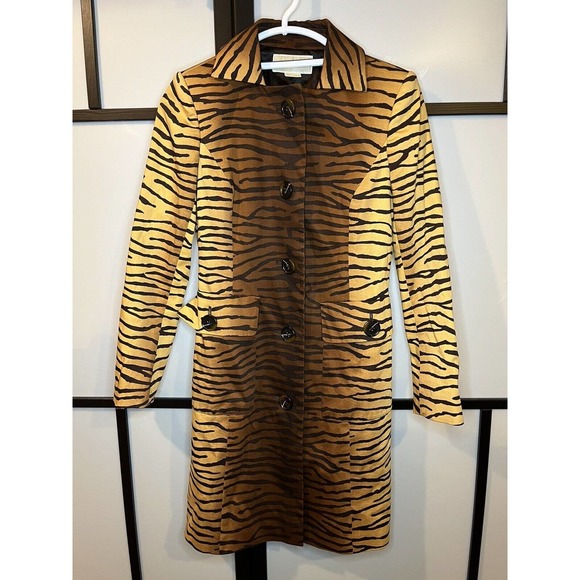 MICHAEL KORS ANIMAL PRINT TRENCH COAT WOMENS SIZE XS - Picture 1 of 8